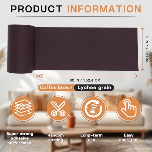 Leather Repair Patch, Self Adhesive Leather Repair Tape Kit Coffee - color: Coffee Brown, size: Litchi Grain 3 x 60 In