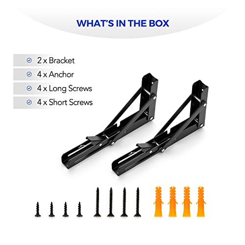 Ravinte Matte Black Folding Shelf Brackets, 8 Inch, 2 Pack - size: 8 Inch