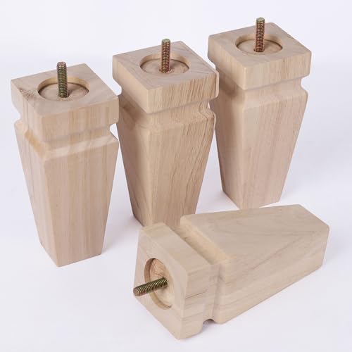 Unfinished Oak Sofa Legs - Heavy Duty Mid Century Solid Wood Replacement Furniture Legs Set of 4 for Couch, Table, Bench, Bed, Dresser, Chair - with Installation Hardware (Natural 6" H*2.5" W) - color: Plain Wood Color, size: 6"H*2.5"W