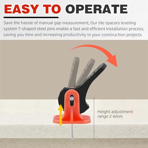 Nuanchu Tile Leveling System Kit 200 Reusable Tile Spacers + 200 1/16'' Replaceable Spare Steel T-pin, Leveling Clips Fit 8-12mm Floor Compounds Set for Wall & Floor (Red) - color: Red