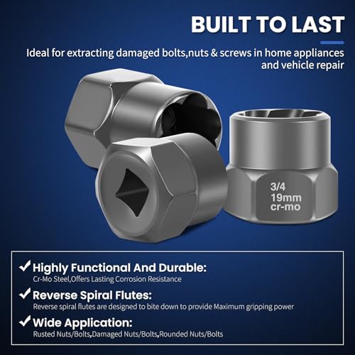 14 Piece Bolt Extractor Kit,Stripped Bolt & Lug Nut Remover Set,3/8" Drive Extractor Socket Set, SAE/Metric for Damaged, Rusted, Frozen Nuts and Bolts - color: 14pcs