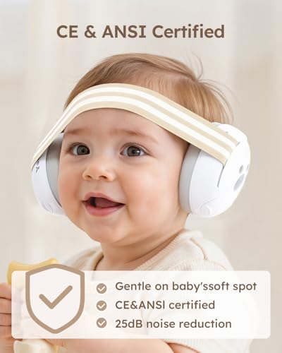 Yoofoss Baby Ear Muffs Noise Protection for Infants Up to 36 Months - Noise Cancelling Headphones for Ear Protection - color: Beige