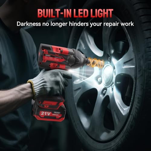 Cordless Impact Wrench 1/2 Inch, 1500 N.m/1106ft-lbs Brushless Impact Gun - color: Red With Battery