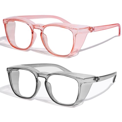 Safety Glasses Anti Fog Clear Blue Light Blocking Eye Protection Nurse Goggles for Women Men - color: A5 Pink + Grey