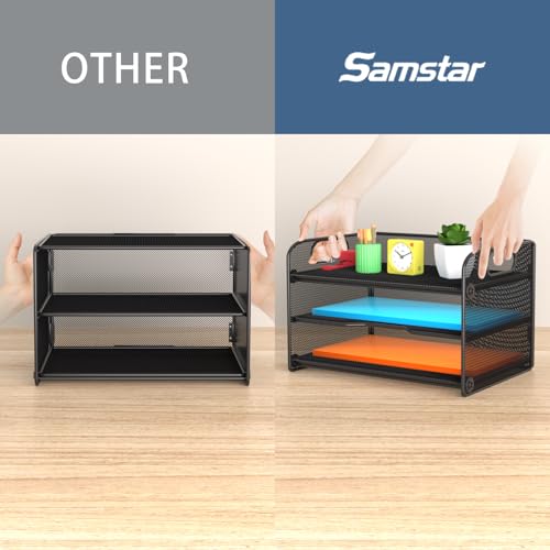 samstar 2 Pack 3 Tier Letter Tray Paper Organizer with Handle, Mesh Desk Organizer Paper Sorter File Rack Shelves, Black - color: Black 3 Tier Pack of 2