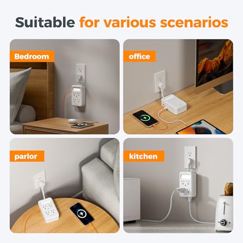 TESSAN Multi Plug Wall Outlet, 6 AC Outlet Extender with 3 USB Ports (2A1C) and Night Light, 3-Sided Multiple Wall Plug Expander，Charging Station for Cruise Travel, Home Office, Dorm Room Essentials