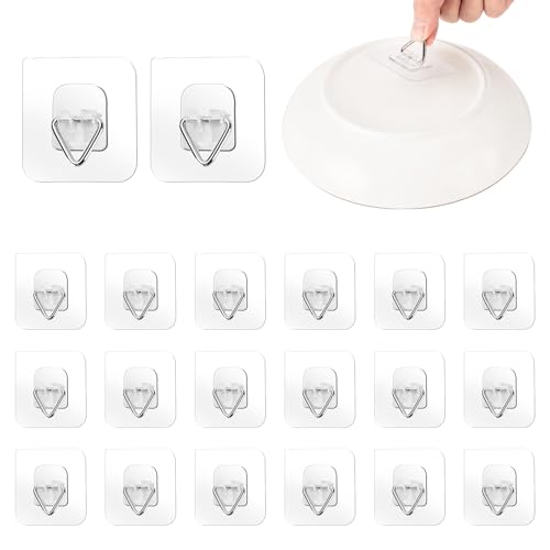 Bilillo 20 Pack Invisible Adhesive Wall Plate Hangers, 2.3 Inch Plastic Plate Holders for Decorative Plates, Photo Frames, and Wall Art Display - style: 20 Pack