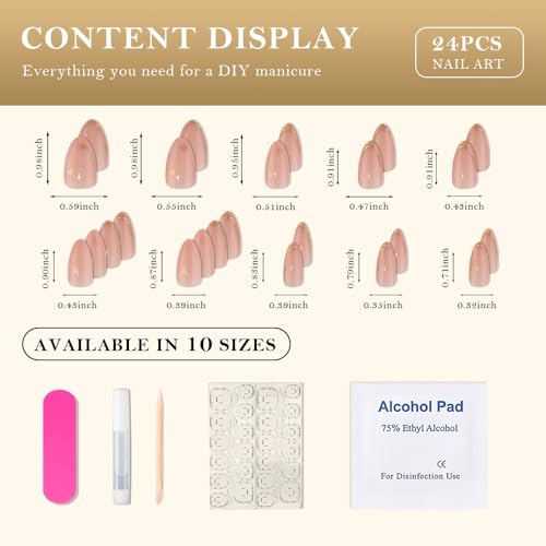 Gold French Tip Press On Nails Medium Almond, 3D Line Star French Tip Sticke On Nails, Designer Reusable Acrylic Nail Press Ons, Fake Nail With Glue On Nails, Daily Wea False Nail For Women - color: LF3885-3D Gold Line French, size: 24 Pieces (Pack of 1)
