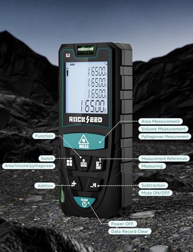 Laser Measure,RockSeed Digital Laser Distance Meter with 2 Bubble Levels,Portable M/in/Ft Unit Switching Backlit LCD and Measuring Distance/Area/Volume/Pythagorean - color: blue