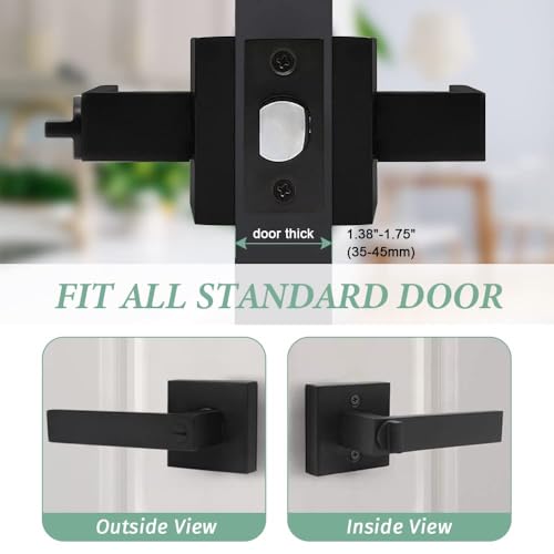 SUNTAI 8 Pack Matte Black Door Handles Privacy Door Levers Without Key, Bed and Bath Door Locks Interior Door Knobs, Reversible Flat Levers with Square Rosette - size: 8