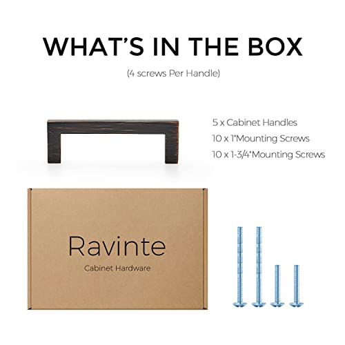 Ravinte Oil Rubbed Bronze Cabinet Handles Solid Cabinet Pulls 3 Inch 5 Pack | Zinc Alloy, Slim Square Bar Grip, Smooth Drawer Pull Feel, Kitchen Cabinet Update, For Cupboards, Dressers, Drawers, Hardware - color: Oil Rubbed Bronze, size: Flat Black 3'' Ho