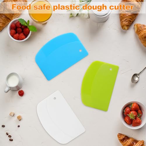 3 Pieces Food Dough Scraper, Plastic Multi - Purpose Kitchen Pastry Cutting Tool, Flexible Bowl Scraper with Curved Edge, Cake Baking Bench Scraper