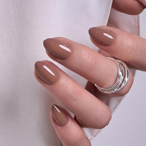 CurvLife Extra Short Almond Press On Nails, Mocha Muse Mocha Brown - color: B4 - Mocha Muse