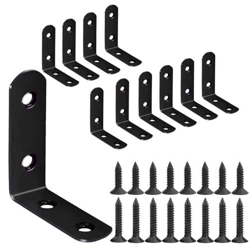 10PCS L Brackets, 2 inch Black Metal Angle Corner Braces with Screws for Wood - style: 2inch L Shape Black 10pcs