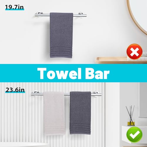 Chrome Bathroom Hardware Set, 6 Pieces Towel Bar Towel Holder Set Includes 19.68/23.6in Towel Bar, Toilet Paper Holder,Towel Ring and Towel Hook Wall Mount Bathroom Accessories Set - color: Chrome, size: 6 Pieces