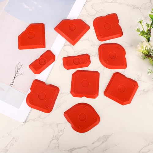 Tinoaly 10pcs Caulking Tool Kit, Silicone Reusable Sealant Grout Finishing Tool Set Portable Sealant Scraper Suitable for Kitchen Bathroom Floor Sink (Red) - color: Red