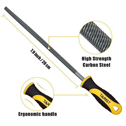 TARIST Metal File Set, 3-Piece, 8-inch,Professional Carbon Steel File, Includes Flat/Half-Round/Round,Work for Metal, Wood and More - style: Metal File - 3 pcs