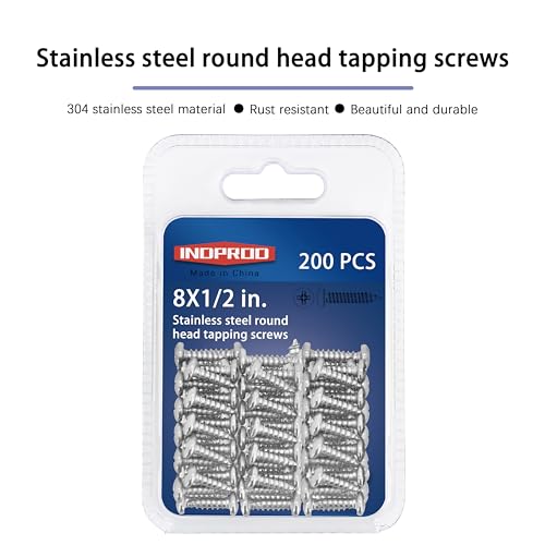 #8 x 1/2" Wood Screw, Phillips Pan Round Head, Stainless Steel, Self Tapping Sheet Metal Screws, M4 x 12mm, 200-Piece - size: #8x1/2" (M4x12mm)