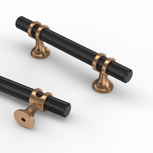 Asidrama 10 Pack 3 Inch(76mm) Knurled Matte Black and Champagne Bronze Kitchen Cabinet Handles, Cabinet Pulls Kitchen Cabinet Hardware Cupboard Handles Drawer Pulls - color: Black-Champagne Bronze, size: 3" Hole Center, style: 10 Pack