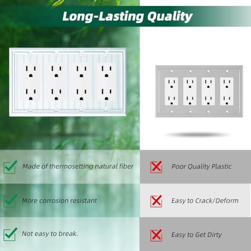 White Natural Material Quad Decorator Outlet Cover Wall Plate(1-Pack） - size: Quad Decorator