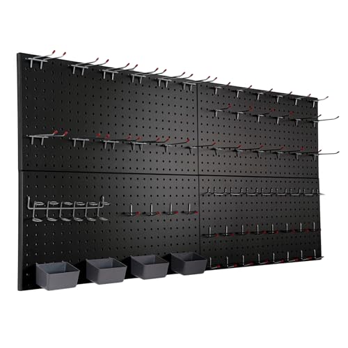 FRAYSCENT Peg Board for Wall 48x24 inch with 63 Pcs Hooks Accessories, Garage Storage Pegboard Wall Organizer, Metal Pegboard Panels with Hooks, Modular Mounted Control Peg Board Tool Organization