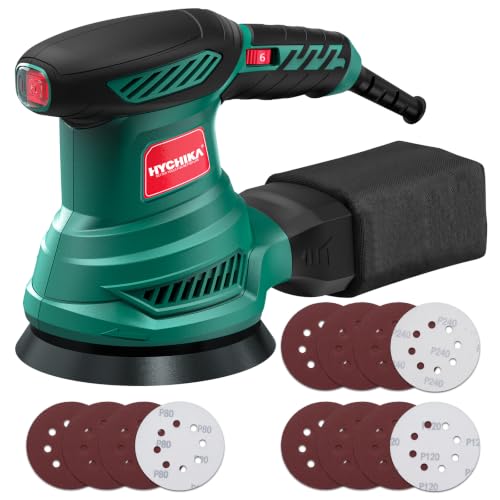 HYCHIKA 5-Inch Orbital Sander with Upgraded Vacuum Dust Collector, 300W Motor 6000-13000 OPM 6 Variable Speeds with10 Pcs Sandpapers for Furnitur, Refinishing & DIY