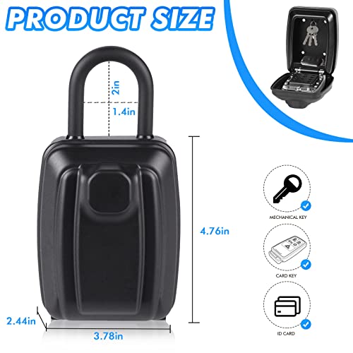 Key Lock Box, Large Capacity Key Storage Box with Hanging Ring, 12-Digit Keyboard Combination, Resettable Code, Waterproof Security Lock Box for Home, Office, Outdoor - style: with Hang Ring