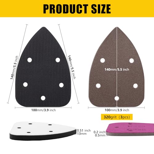 6 Pack 5 Hole Mouse Detail Interface Pads, Hook & Loop Triangle Sanding Pad - size: Mouse 5 Hole - 6 Pack