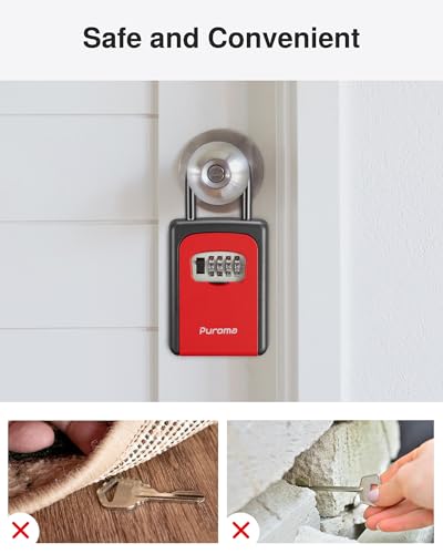 Puroma Key Lock Box Large with Code Lockbox Outdoor Wall Mount Safe 1 Red - color: Red