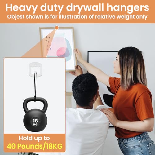 24 Pcs Claw Drywall Picture Hanger White Wall Picture Frame Hanging Hooks No Damage Heavy Duty Wall Hangers 40Lbs Tool-Free Hooks for Hanging Picture Mirror Photo Poster Art Frame Home Office Decor - size: 24 Pack