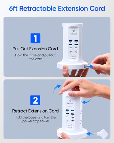 Power Strip Tower, kakyanill PD 65W Charging Station 9 AC Outlets 8 USB - color: White, size: 65W