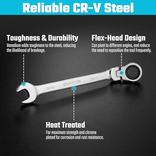 DURATECH 5/16" Flex-Head Ratcheting Combination Wrench - style: 5/16"