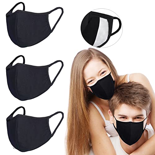 Black Dust Face Mask - All Cotton - Reusable Cloth Comfy Fabric Mask | for Adults Women Outdoor Sport Travel, Washable Breathable Half Face Cloth Mouth Masks with Earloop - color: 3 Layers 100% Cotton