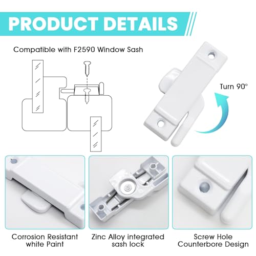 5PCS F2590 Window Sash Locks, White Sliding Window Latches - color: White
