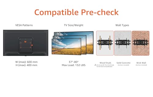 Amazon Basics Heavy Duty Dual Arm, Full Motion Articulating TV Mount for 37" to 80" TVs up to 132 lbs, VESA Compatible, Fits LED LCD OLED Flat Curved Screens, Black - style: Full Motion Articulating
