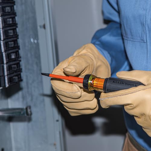 Klein Tools 32286 Insulated Screwdriver, 2-in-1 Screwdriver Set with Flip Blade, #1 Phillips and 3/16-Inch Slotted Tips, Double-Ended Blades - size: #1 PH + 3/16 SL