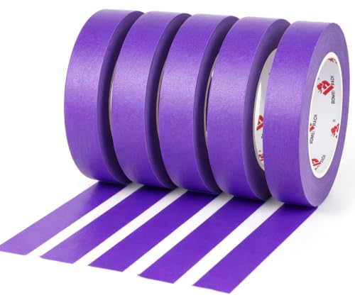 BOMEI PACK Purple Painters Tape 1 Inch Bulk - Paint Tape 5 Rolls x 1 Inch x 55 Yards - Purple Masking Tape for Walls Painting, DIY Crafting, and School Projects, Total 275 Yards - color: Purple