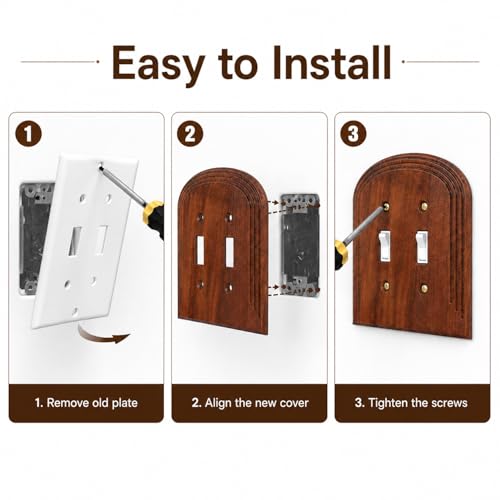 DoubleFill 4 Pcs Walnut Wood Switch Cover,14 * 14.2cm,Arch Double Hole - color: Arch Double Hole, size: 14.2 x 14 cm