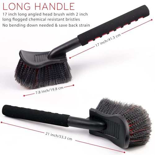 TAKAVU 17.5in Tire Brush, Soft Bristle Long Handle, Scratch-Free (Red) - color: Red