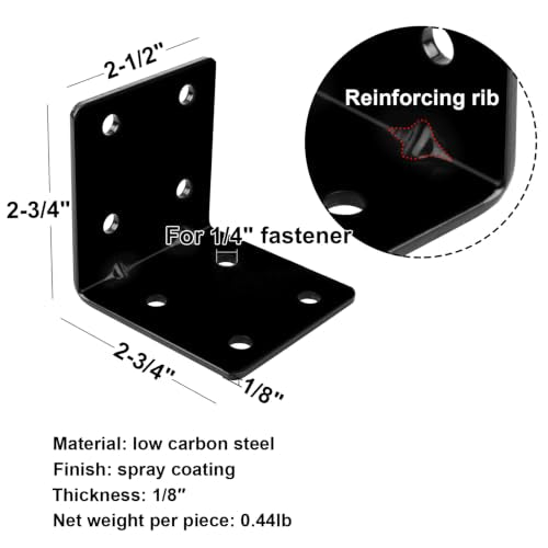 10 PCS 2-3/4" Black L Reinforced Angle Bracket, Corner Brace (Pack of 4) - size: 2-3/4"x2-3/4"x2-1/2" (Pack of 4)