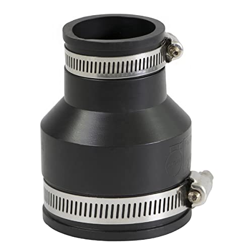 Supply Giant 6I52 Flexible PVC Reducing Coupling with Stainless Steel Clamps, 2.4" x 1.6" Inner Diameter for 2" x 1-1/4 Nominal Pipe, Black - size: 2 x 1-1/4