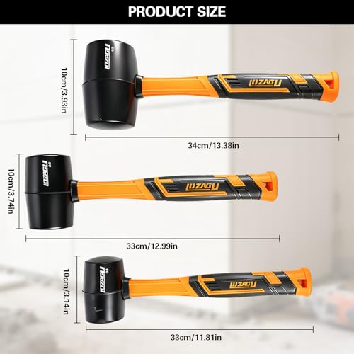 Rubber Mallet Set - 3 Sizes 12oz 24oz and 32oz, Fiberglass Handle, Rubber Mallet for Flooring, Tent Stakes, Woodworking, Camping, Soft Blow Tasks without Damage - style: Rubber Mallet Set