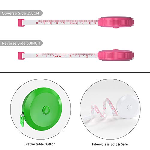 DiCUNO 3-Pack Soft Retractable Measuring Tape, 60-Inch 1.5 Meter, 3 Colors - color: 3 Colors (White/Green/Pink)