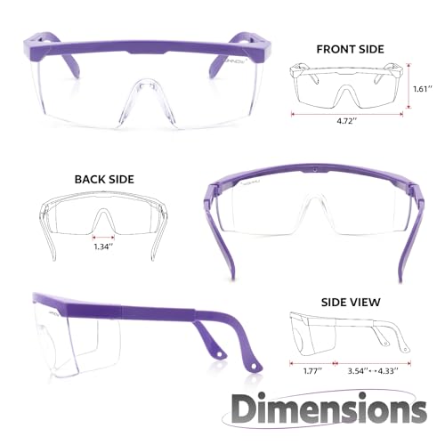 UKNOW Safety Glasses 2 Pack - Anti Fog Safety Goggles ANSI Z87.1 - Adjustable Protective Eyewear - Clear Lens Lab Goggles - color: Purple