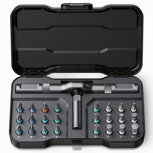 Bomivoi 24 in 1 Magnetic Screwdriver Set, DIY Ratchet Screwdriver Set, Multi Bit Magnetic Drive Set with Detachable Ratchet Handle, Portable Precision Repair Tool Kit for Furniture Computer Bicycle - style: 24 IN 1