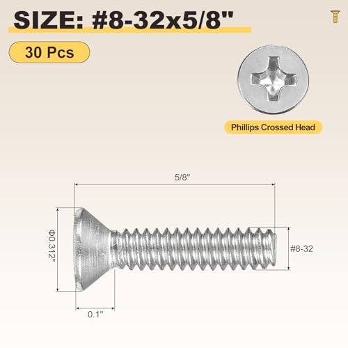 METALLIXITY #8-32x5/8 Phillips Flat Head Bolts 304 Silver 30Pcs - color: Silver, size: #8-32x5/8"