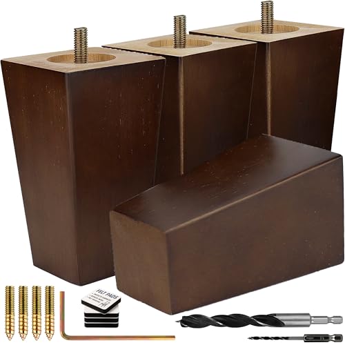 Airy Abode Premium Walnut Square Furniture Legs (Full Install Kit) - Pick Your Size and Color - color: Brown, size: 5 Inches