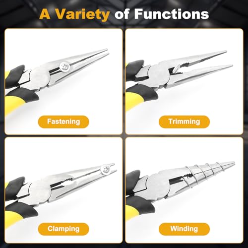 Premium 8-Inch Needle Nose Pliers, Heavy-Duty Steel Long Nose Cutting Pliers with Wire Cutter, Paper Clamp Precision, Anti-Slip Comfort Grip for Home, Fishing, Jewelry and Crafts