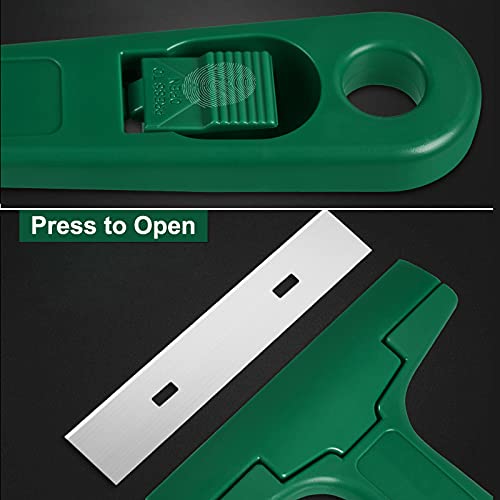 2pack 5.5 inches Industry Glass Scraper Scraping Hand Tool, T Shape Razor Blade Scraper with 20x Blades, Steel Scraping Knife for Window Stove Windshield Aquarium Tile Floor Wall Cleaning (Green) - color: Green