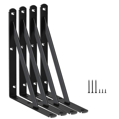 4 Pack L8 x H 6" Black Heavy Duty Shelf Brackets with Screws Metal Shelf Brackets Shelf Support Angle Brackets for Shelves L Brackets Heavy Duty Floating Shelf - size: 8''x6'', style: 4 Pack-Black